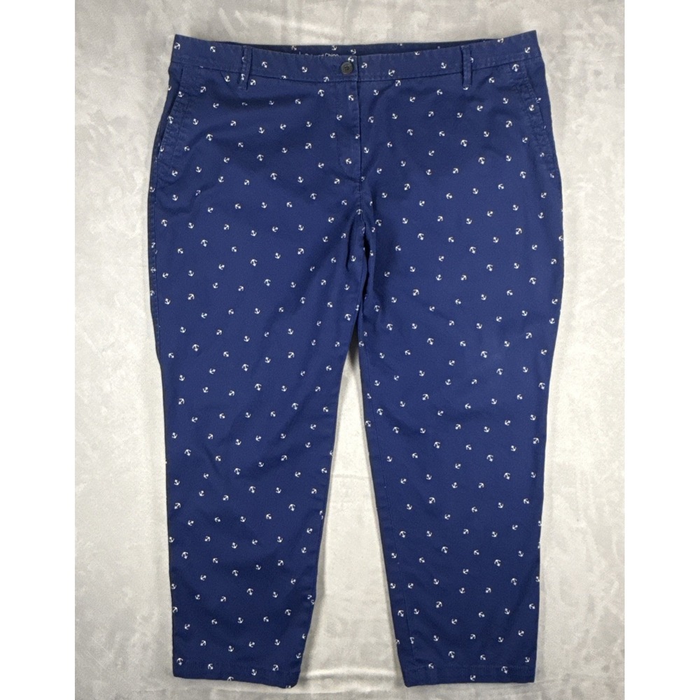 Talbots Relaxed Chino Pants Women's 18WP Navy Anchor Print Crop Stretch Preppy